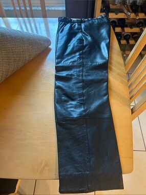 Men's Black 100% Leather Straight-Leg Pants
